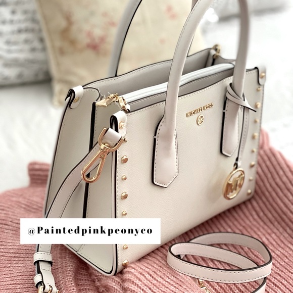 SOLD! MICHAEL KORS | White Leather Tote Crossbody Shoulder Bag Gold Hardware - Picture 5 of 16